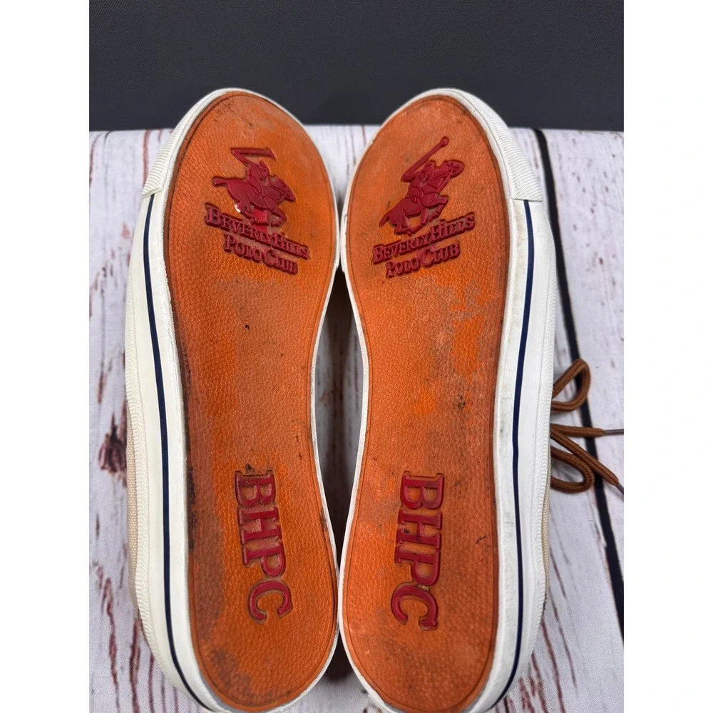 Beverly Hills Polo Club Mens BP9146 Canvas Denim Boat Shoes Tan Navy Size 9.5‎